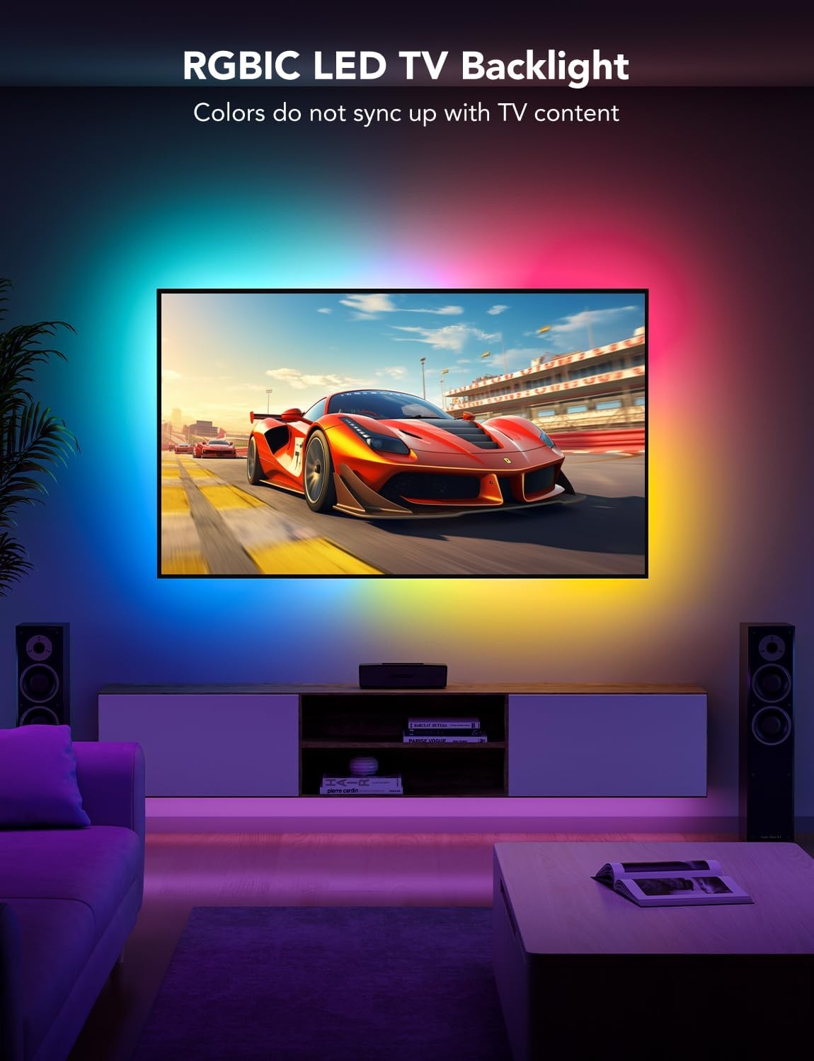 image:imageGovee TV LED Backlight Strip RGBIC Smart LED Backlight for 4050inch TVs Music Sync WiFi Bluetooth amp App Control Works with Alexa amp Google Assistant 77 Scene Modes Adapter