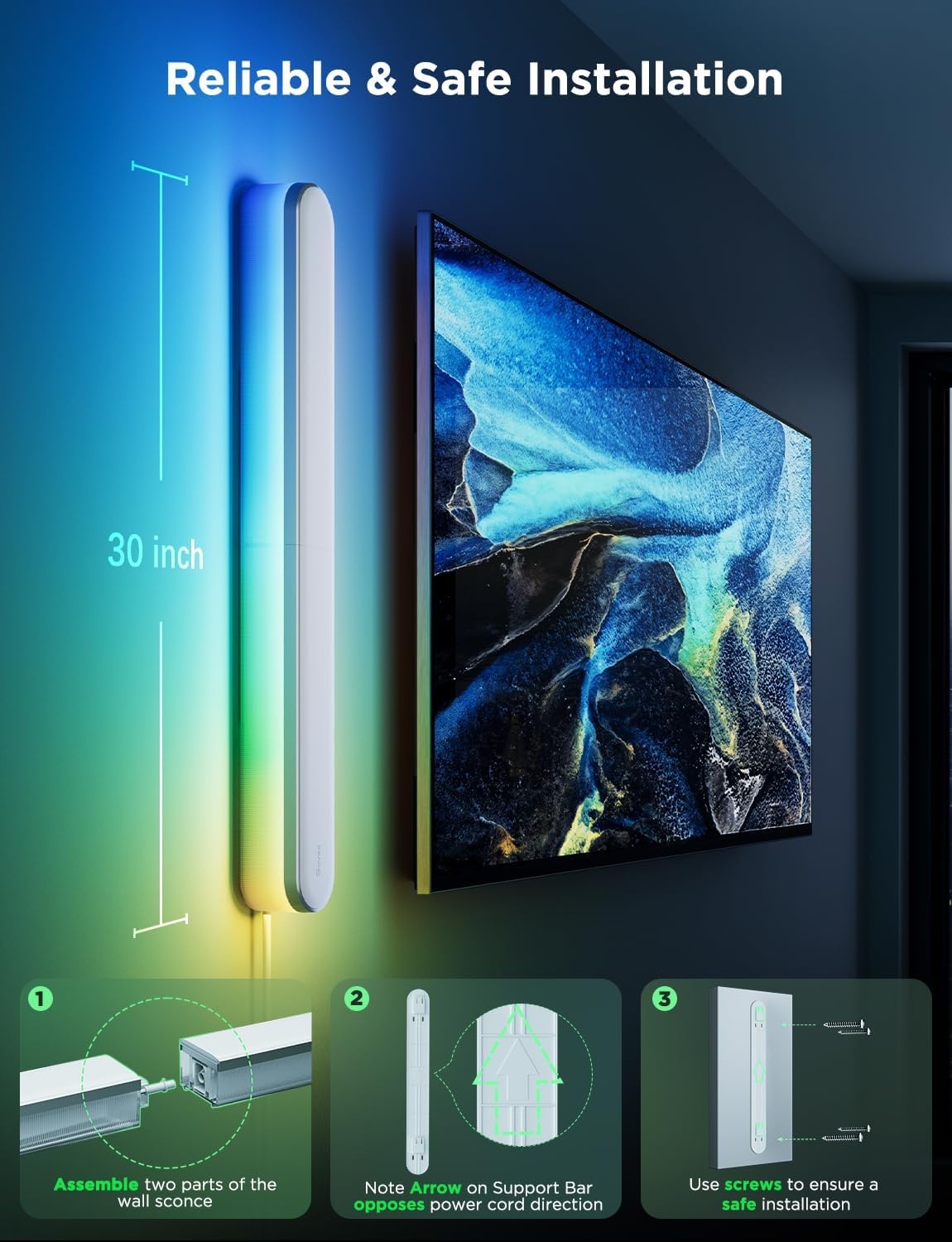 image:imageGovee Wall Sconces Set of Two RGBIC LED Wall Lights Works with Matter amp Alexa Music Sync Plug in Wall Mount Light Dimmable Modern Room Light for Living Room Bedroom Hallway 2 Pack