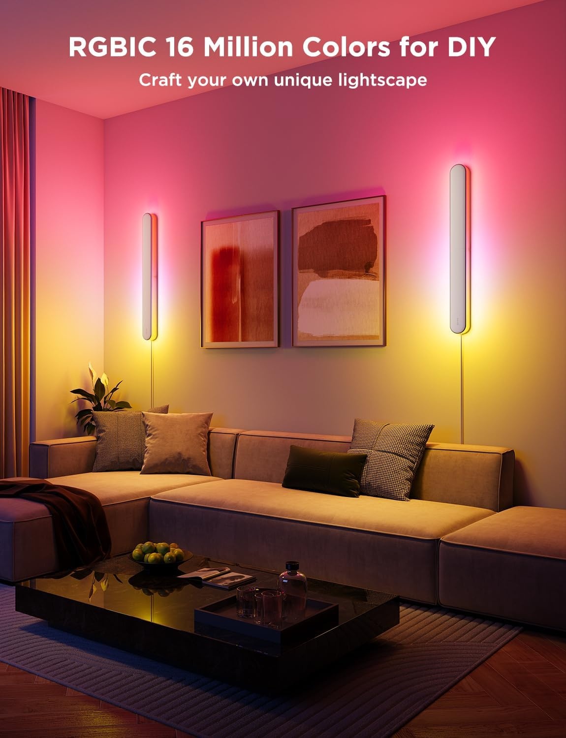 image:imageGovee Wall Sconces Set of Two RGBIC LED Wall Lights Works with Matter amp Alexa Music Sync Plug in Wall Mount Light Dimmable Modern Room Light for Living Room Bedroom Hallway 2 Pack