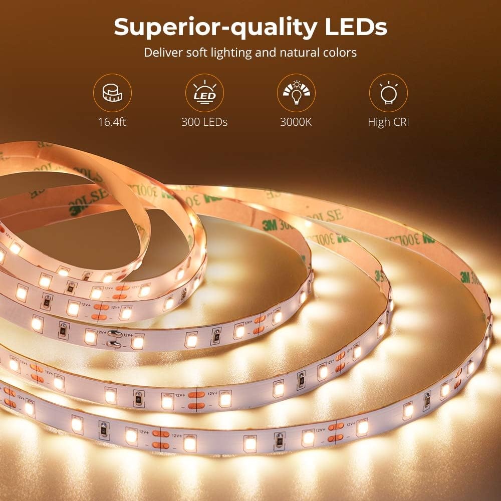 image:imageGovee White LED Strip Lights Upgraded 164ft Dimmable LED Light Strip 6500K Bright Daylight White Strong Adhesive 300 LEDs Flexible Tape Lights for Mirror Kitchen Cabinet Bedroom Christmas DecorWarm White