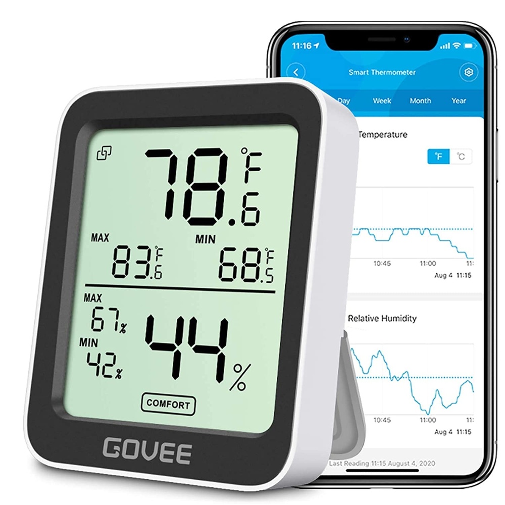 image:imageGovee Bluetooth Hygrometer Thermometer Large LCD MaxMin Records 2Year Data Storage Black 2 PackBlack