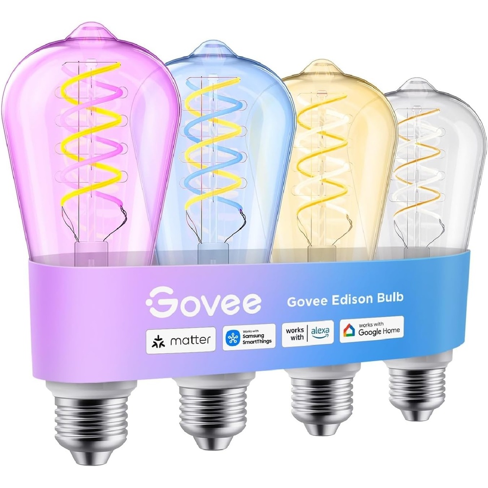 image:imageGovee Edison Bulbs Smart Vintage Light Bulbs RGB Color Changing and Tunable White Compatible with Matter Alexa amp Google Assistant LED Filament Bulb ST1958 E26 Base for Home Decor 4 Pack