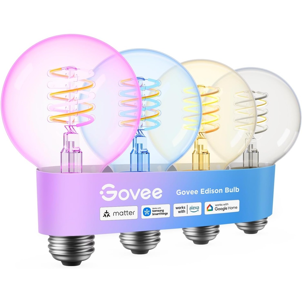image:imageGovee Edison Bulbs Smart Vintage Light Bulbs RGBWW Color Changing and Tunable White Compatible with Matter Alexa amp Google Assistant G25 Vanity Light Bulb for Living Room Kitchen E26 Base 4 Pack