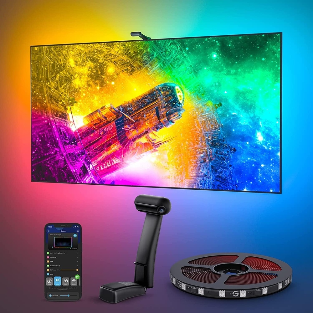 image:imageGovee Envisual TV LED Backlight T2 with Dual Cameras 118ft RGBIC WiFi LED Strip Lights for 5565 inch TVs Double Strip Light Beads for Home Decorations Smart App Control Music Sync118FT for 5565 TV