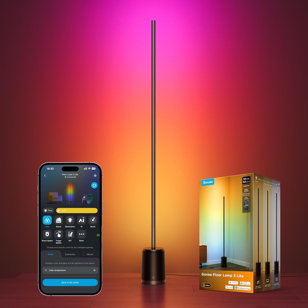 image:imageGovee Floor Lamp 3 Lite Smart RGBIC LED Corner Lamp Compatible with Alexa SmartThings Matter 1400lm Dimmable Color Changing Tall Standing Light with Music Sync for Living Room Bedroom Gaming Room