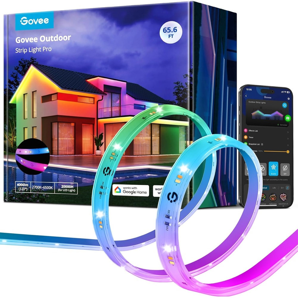 image:imageGovee Outdoor LED Strip Lights RGBIC with Warm and Cold White 656ft 24G WiFi Smart Outdoor Lights IP65 Waterproof Work with Alexa and Google Assistant App Control for Porch Patio Eave Party656 ft
