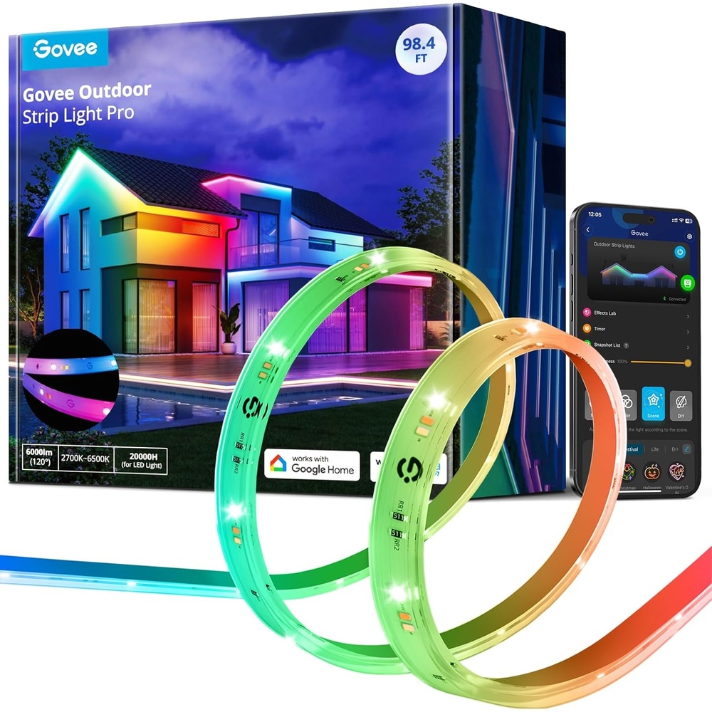 image:imageGovee Outdoor LED Strip Lights RGBIC with Warm and Cold White 656ft 24G WiFi Smart Outdoor Lights IP65 Waterproof Work with Alexa and Google Assistant App Control for Porch Patio Eave Party984 ft