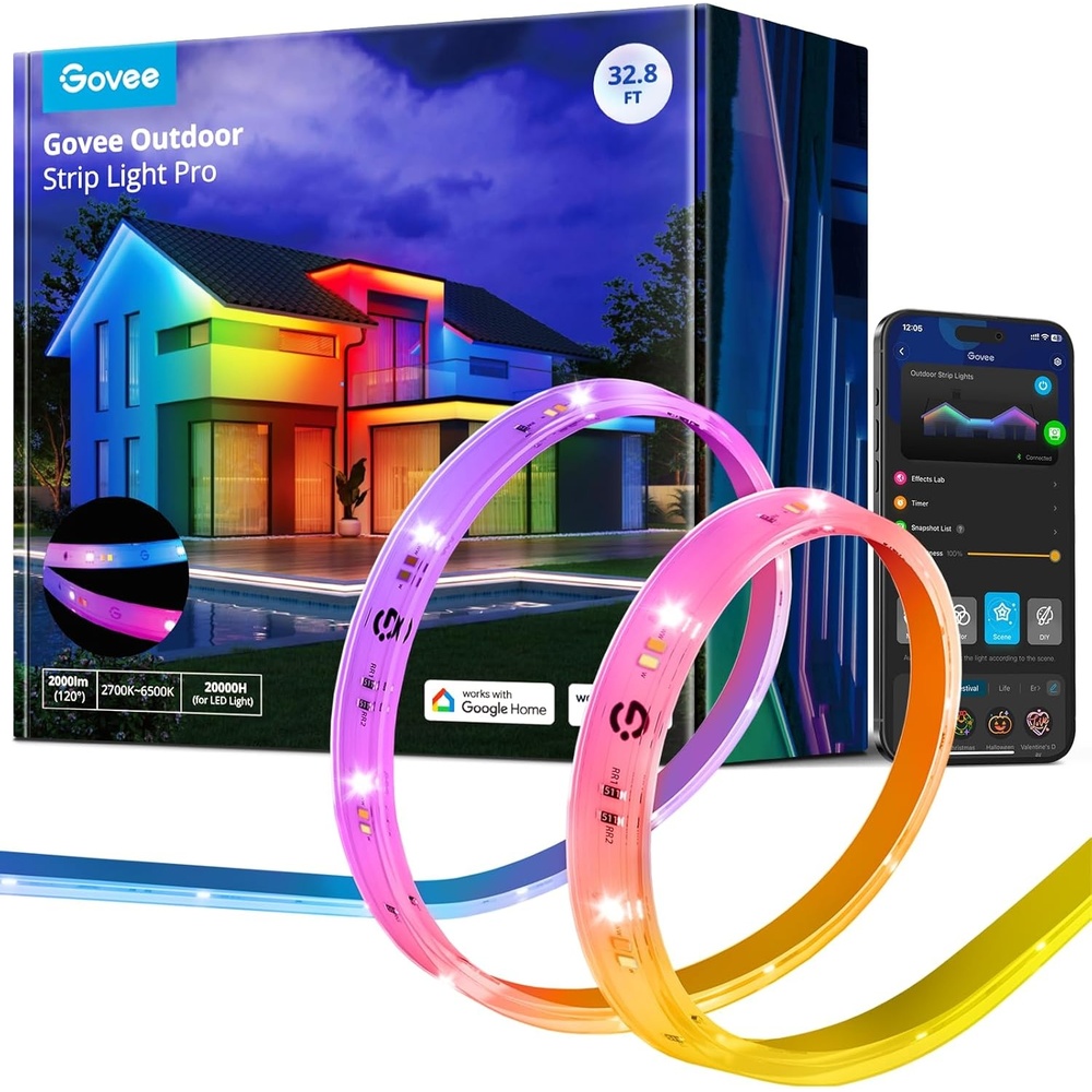 image:imageGovee Outdoor LED Strip Lights RGBIC with Warm and Cold White 656ft 24G WiFi Smart Outdoor Lights IP65 Waterproof Work with Alexa and Google Assistant App Control for Porch Patio Eave Party328 ft