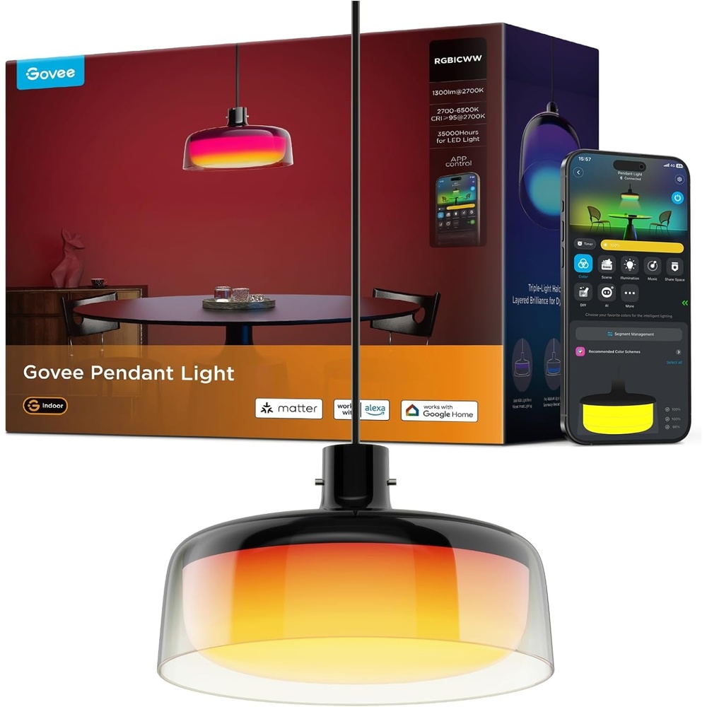 image:imageGovee Pendant Light for Kitchen Island ThreeLayer RGBIC Smart Lighting Matter Compatible 1300LM 2700K6500K Dimmable Black Hanging Light Fixture Works with Alexa Adjustable Height for Dining Room