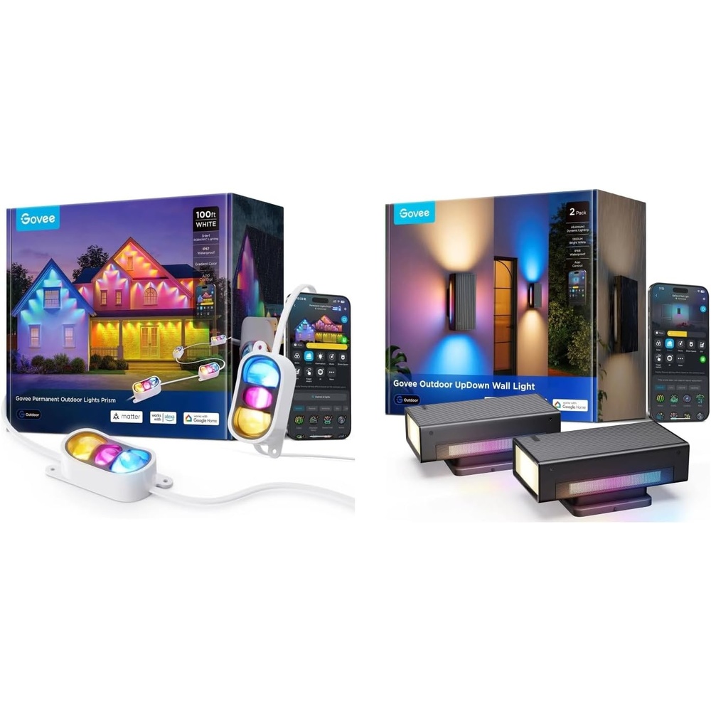 imageGovee Permanent Outdoor Lights Prism Bundle with Outdoor UpDown Wall Light