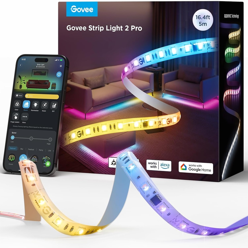 image:imageGovee RGBIC Strip Light 2 Pro with Matter 328ft WiFi LED Lights for Bedroom Cabinet Party TV and Gaming Desk Smart Led Strip Lights Compatible with Alexa and Google Assistant Home Decor164ft