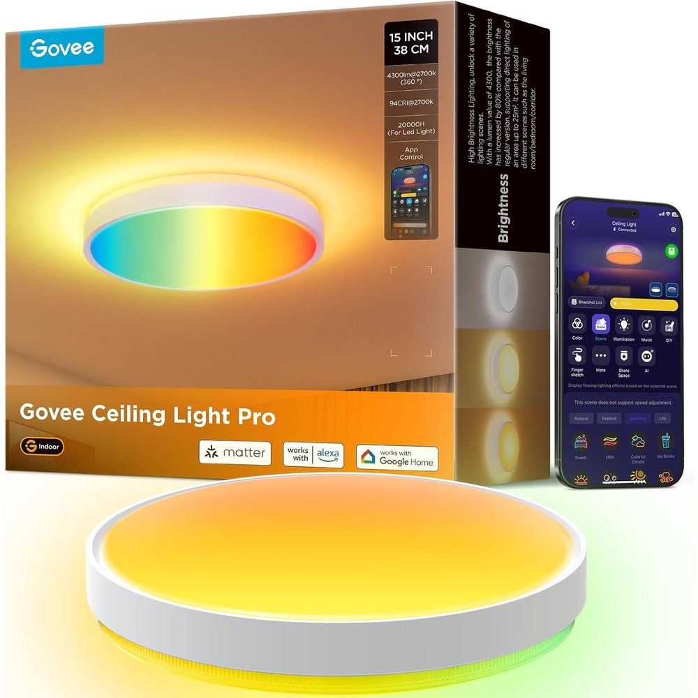 image:imageGovee Smart Ceiling Light 4300LM 15 Inch RGBIC LED Ceiling Light Fixture Works with Matter Flush Mount Light Fixture DIY Colors 2700K6500K Dimmable for Bedroom Living Room 1 Pack