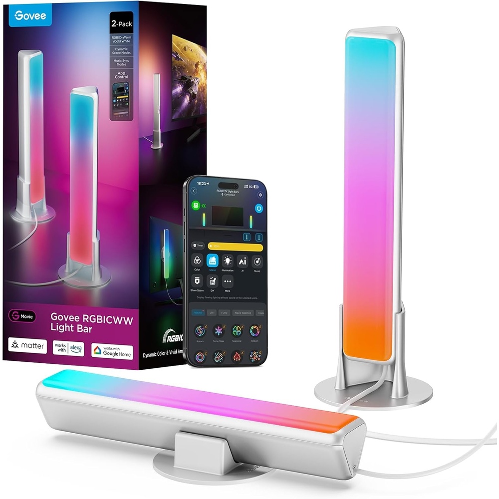 image:imageGovee Smart LED Light Bars Work with Alexa and Google Assistant RGBICWW WiFi TV Backlights with Scene and Music Modes for Gaming PC Living Room Decoration BlackSilver