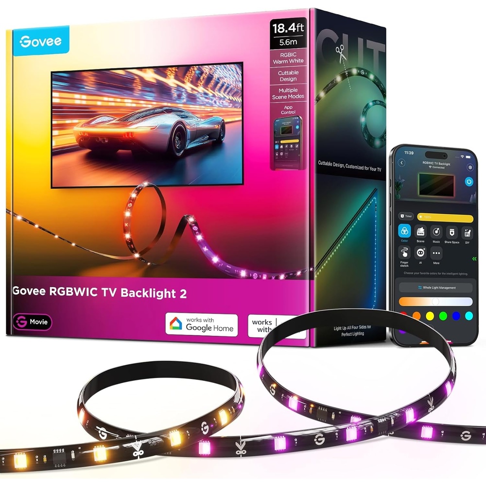 image:imageGovee TV LED Backlight 2 144ft Cuttable TV Lights for 3270 Inch TVs Color Changing RGBWIC LED Strips Lights with 210 Scene Modes amp Music Sync Smart APP and Voice Control Easy Install184FT for 3286 TV
