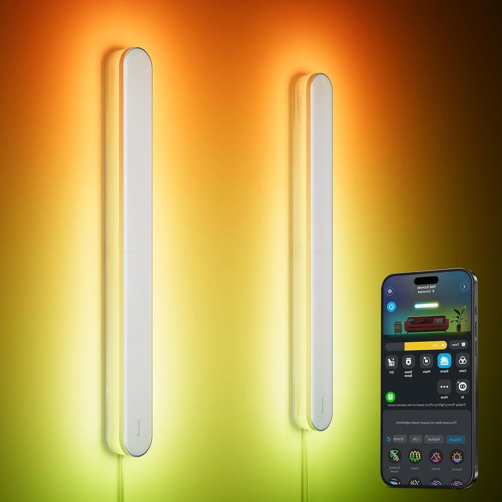 image:imageGovee Wall Sconces Set of Two RGBIC LED Wall Lights Works with Matter amp Alexa Music Sync Plug in Wall Mount Light Dimmable Modern Room Light for Living Room Bedroom Hallway 2 Pack