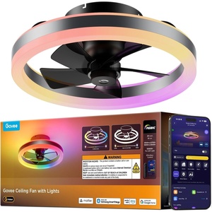 Govee Ceiling Fan with Lights, 20” RGBIC Oscillating Flush Mount Bladeless Ceiling Fans with Lights and Remote, 12 Speeds Reversible DC Motor, 3100lm, Low Profile Ceiling Fan for Bedroom, Living Room