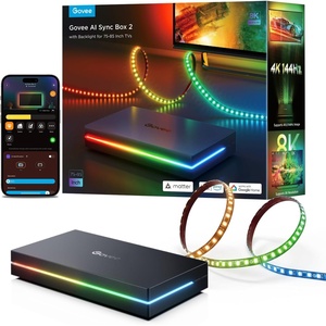 Govee HDMI 2.1 Sync Box 2, AI Sync Box with TV Backlight, Supports 8K@60Hz, 4K@144Hz, VRR and ALLM, Works with SmartThings, Matter and Alexa, RGBIC LED Light Strip for 75-85 inch TVs, 75 LEDs/m(16.3FT for 75″-85″ TV)