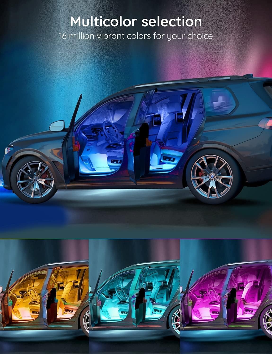 image:imageGovee Car LED Lights Smart Car Interior Lights with App Control RGB Lights with DIY Mode and Music Mode 2 Lines Design LED Lights for Cars with Car Charger 12V