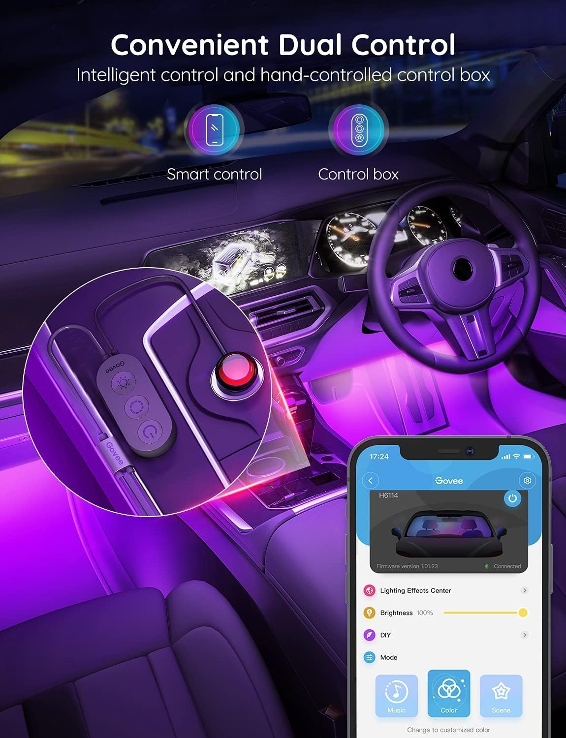 image:imageGovee Car LED Lights Smart Car Interior Lights with App Control RGB Lights with DIY Mode and Music Mode 2 Lines Design LED Lights for Cars with Car Charger 12V