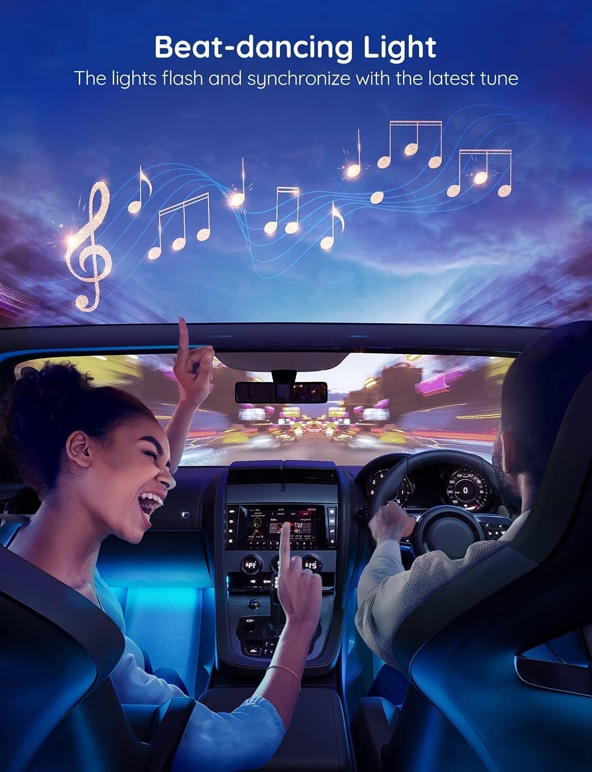 image:imageGovee Car LED Lights Smart Car Interior Lights with App Control RGB Lights with DIY Mode and Music Mode 2 Lines Design LED Lights for Cars with Car Charger 12V