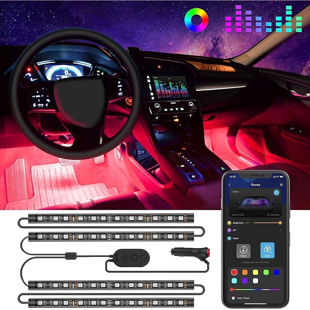 image:imageGovee Car LED Lights Smart Car Interior Lights with App Control RGB Lights with DIY Mode and Music Mode 2 Lines Design LED Lights for Cars with Car Charger 12V